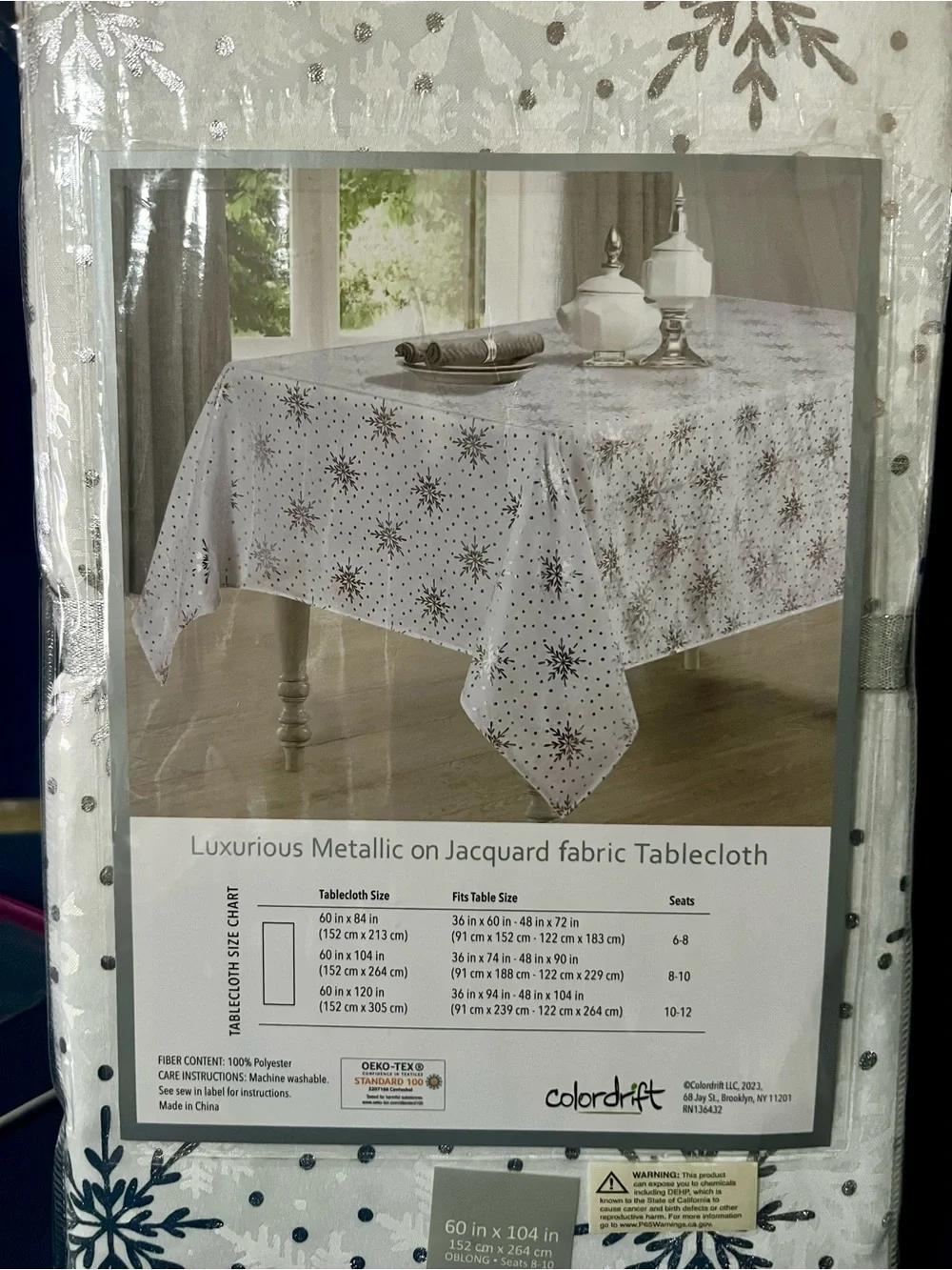 White Metallic Snowflake Jacquard Tablecloth